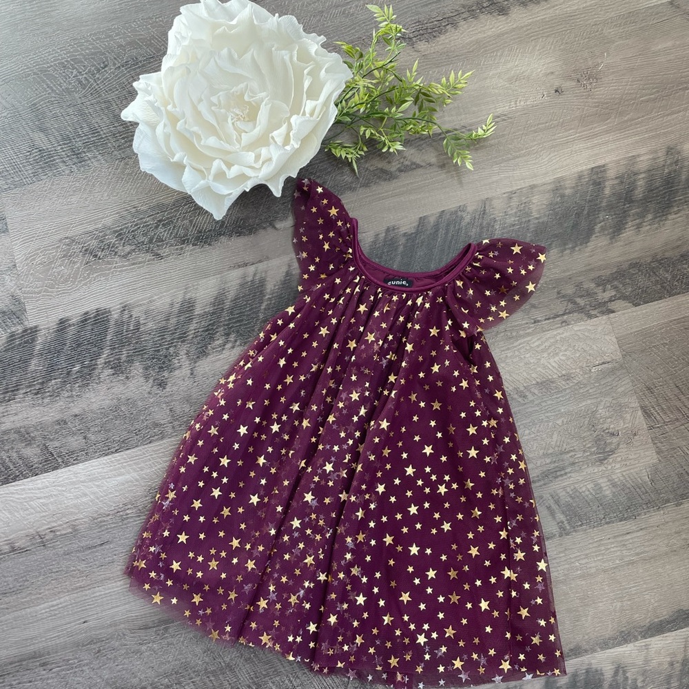 💫 Zunie Purple Star Print Tulle Overlay Dress